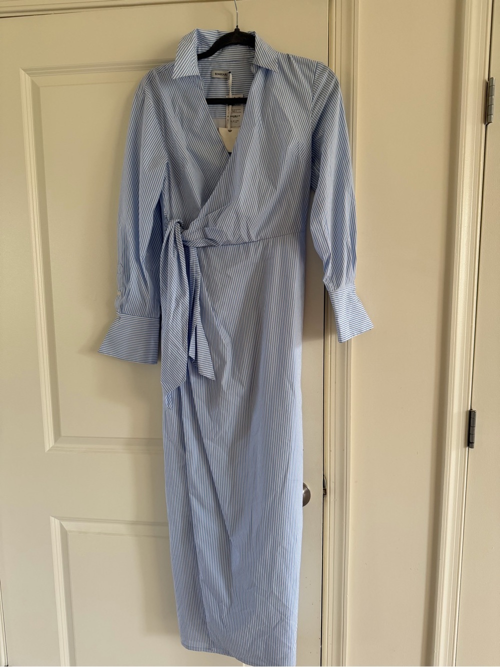SIMKHAI
Briar wrap-effect striped cotton-blend poplin maxi shirt dress - Picture 6 of 7